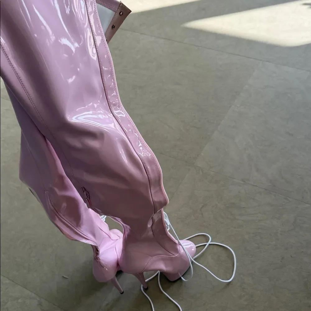 Pleaser Pink Over the Knee High Heel Boots